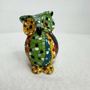 Vintage Mosaic Owl Multi Colored Figurine Sculpture Figure 3.5"